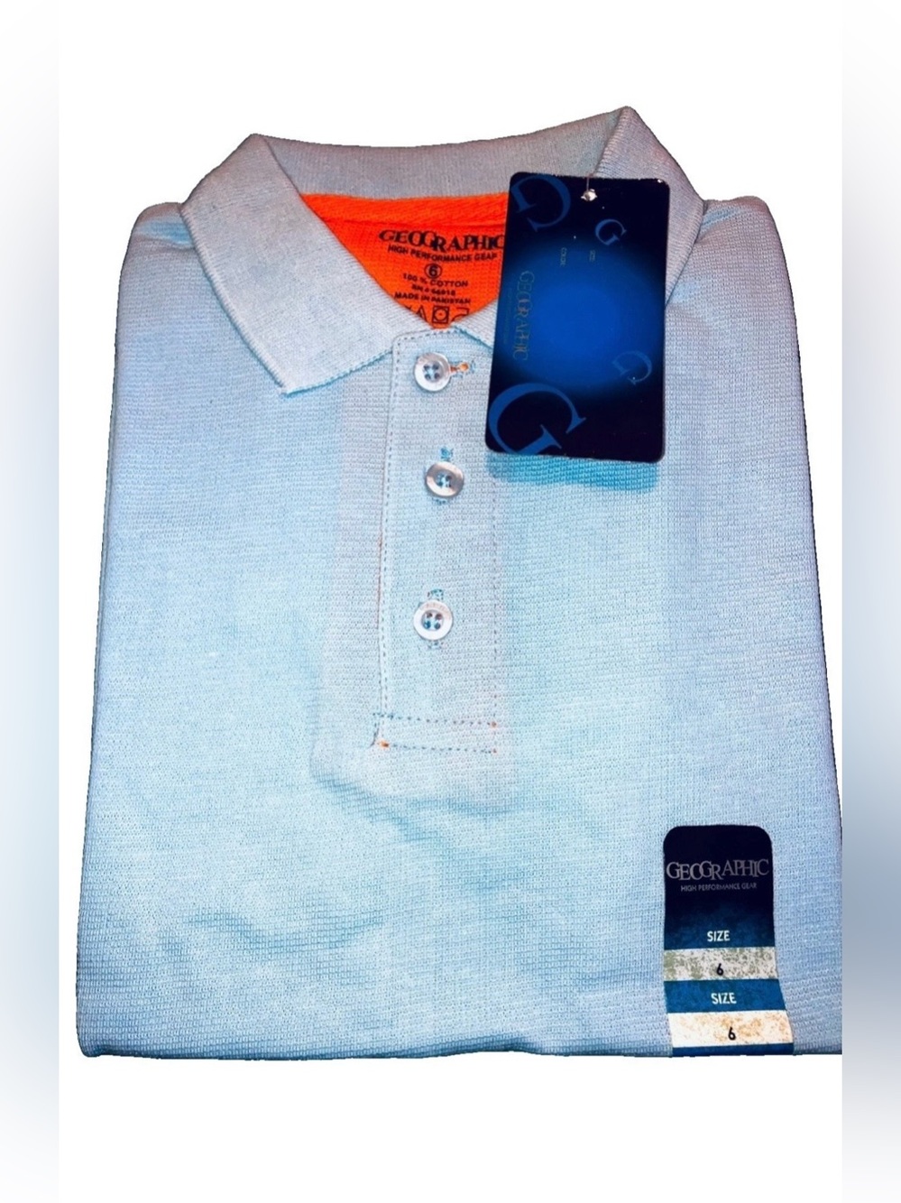 Geographic High Performance Gear Boys Short Sleeve Polo Blue School Uniform Sz 6